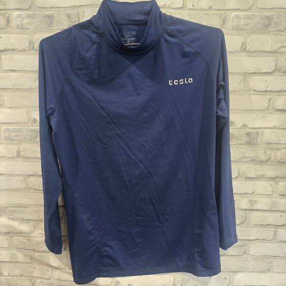 Tesla‎ Swim Shirt Long Sleeve Base Layer Collar Size Medium Blue LN - Picture 1 of 9